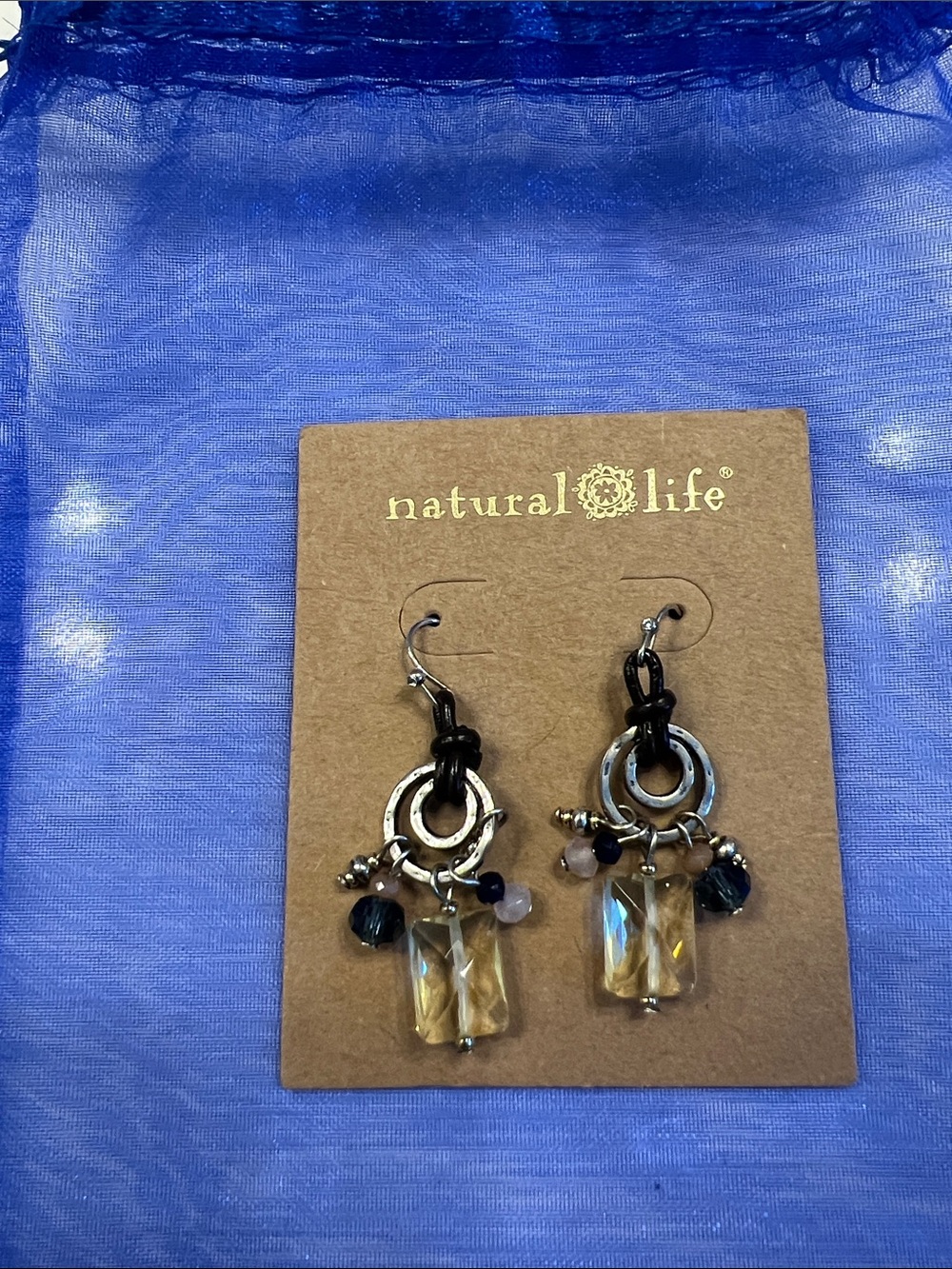 NATURAL LIFE Black and Gold Crystal Drop Dangle Earrings